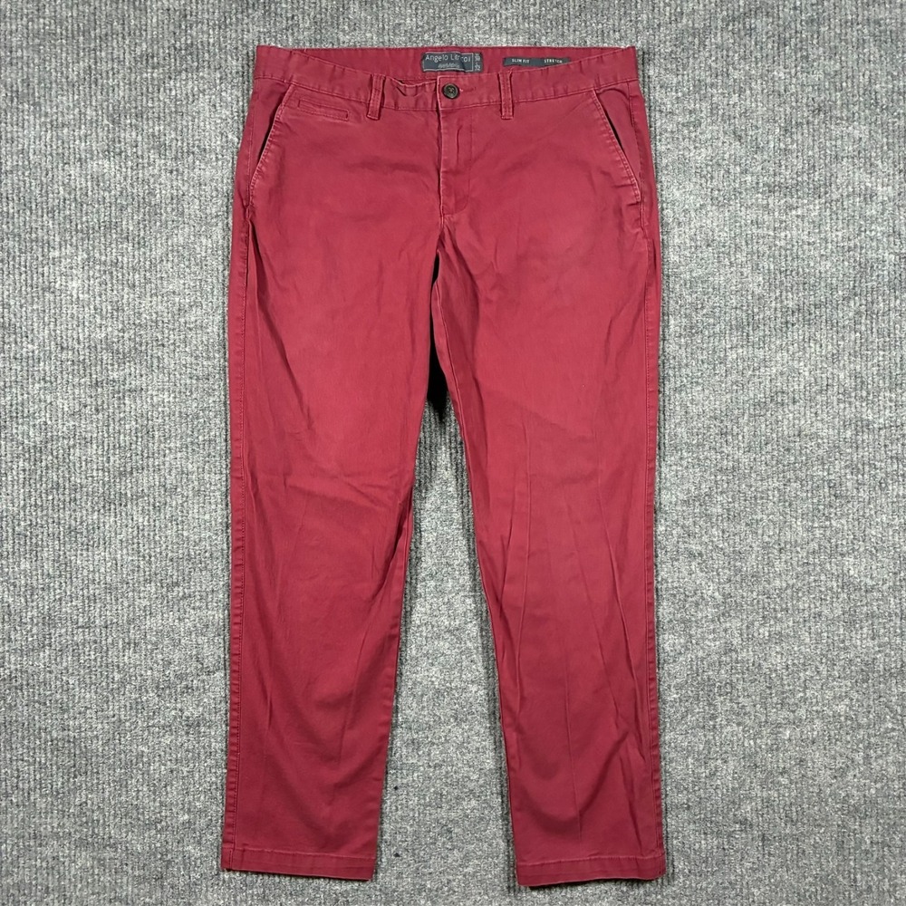 Angelo Litrico Mens Chino Pants Size 38x32 Maroon Slim‎ Fit Stretch Low Rise